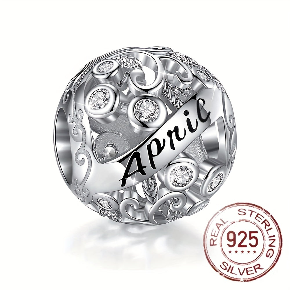 Sterling Silver Twelve Months Series Round Charm Beads for Bracelets and Necklaces