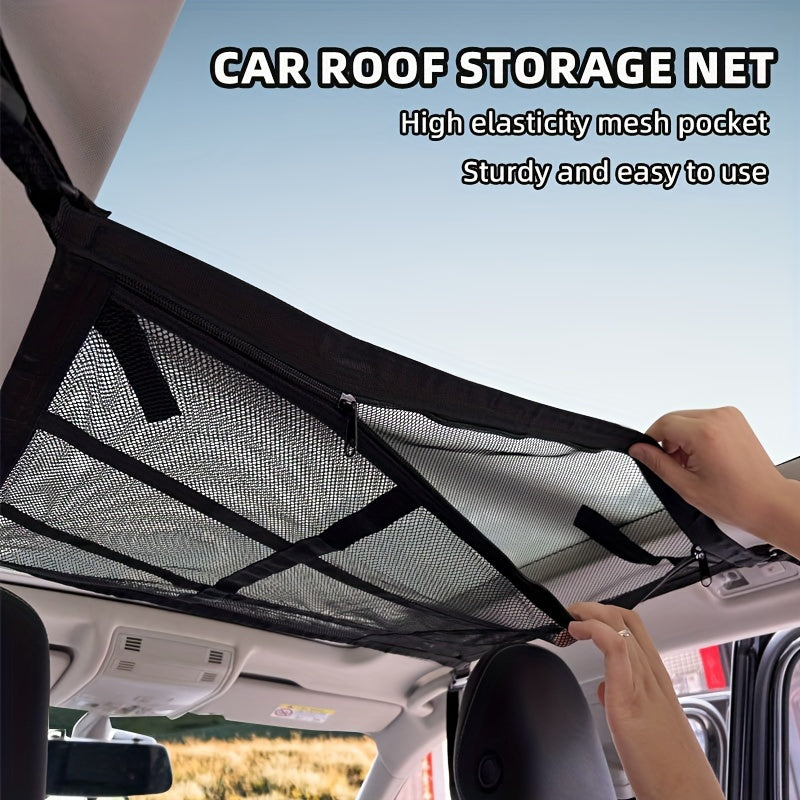 Universal Car Roof Mesh Bag Cargo Organizer Zipper Adjustable Net
