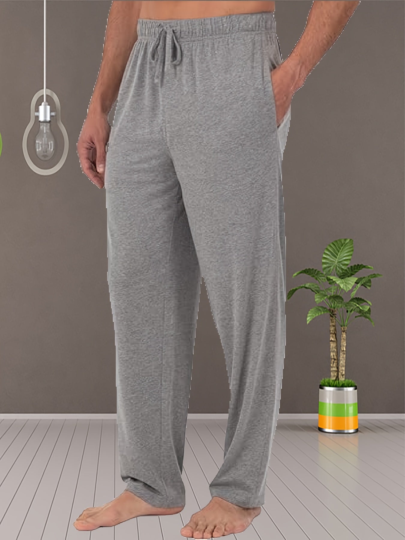 Men's Solid Cotton Blend Pajama Pants with Pockets Casual All-Season