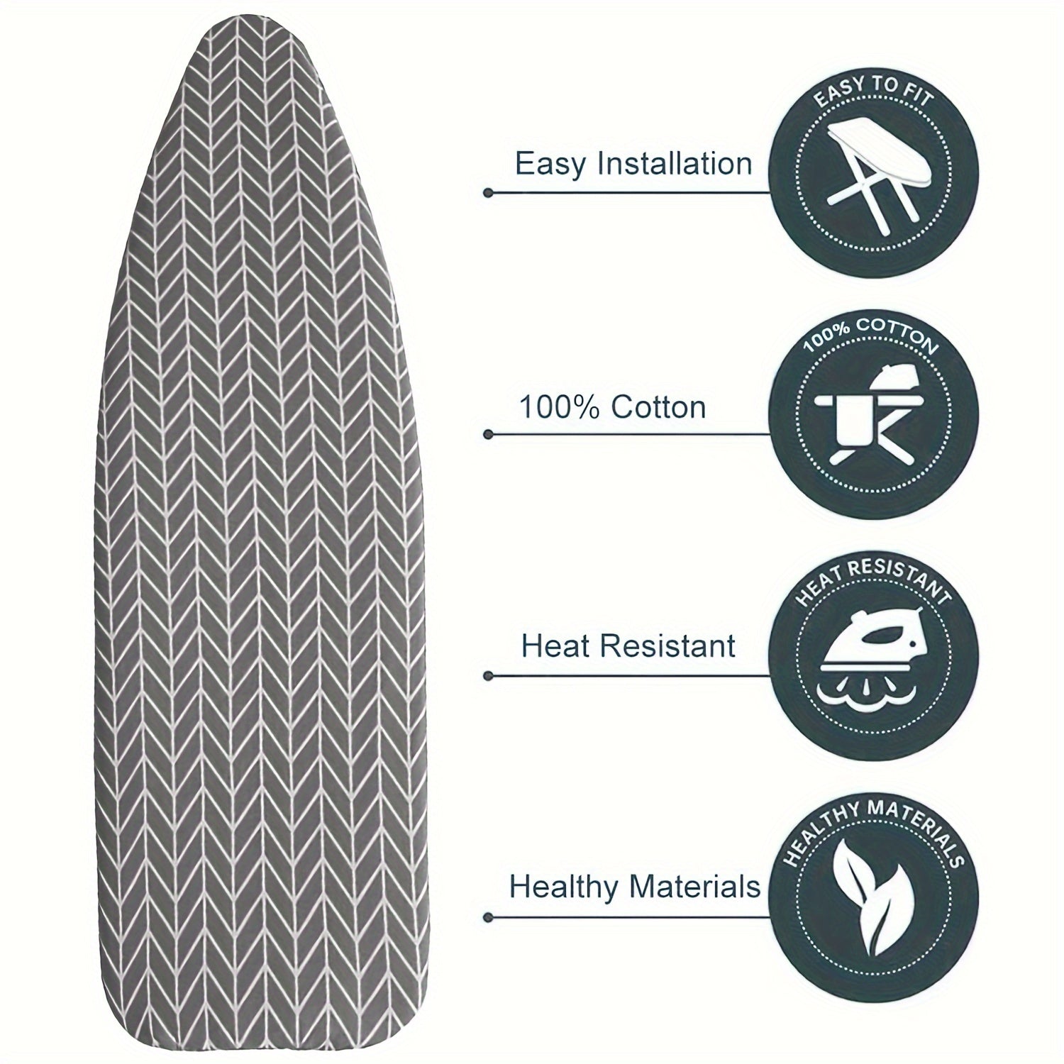 Cotton Ironing Board Cover with Pattern, Heat-Resistant, Easy to Install