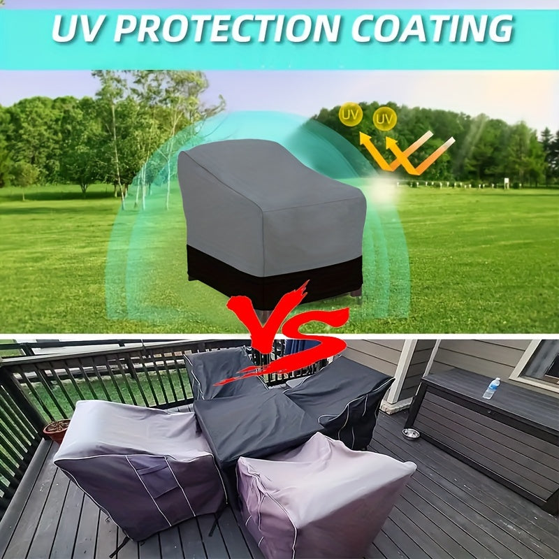 1 dona ikki rangli divan qoplamasi, og'ir vaznli UV tashqi patio mebellarini himoya qiluvchi polyester materialdan tayyorlangan, barcha mavsumlar uchun patio va hovlida foydalanish uchun tortish ipi bilan yopiladi.