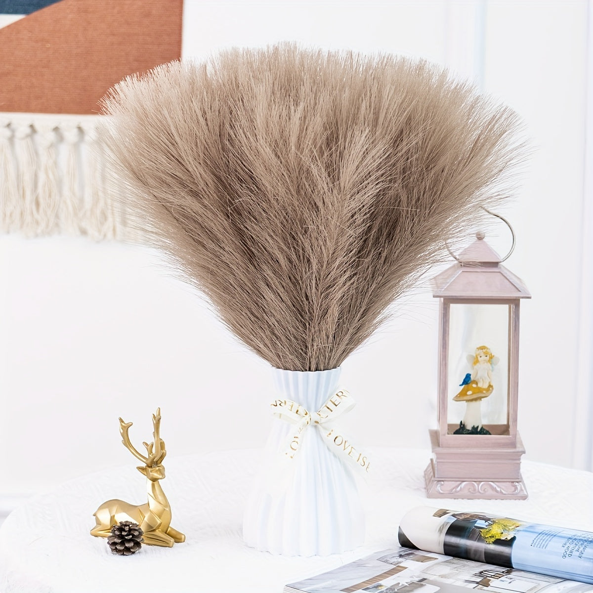 Sun'iy reed pampas gul to'plami 5 dona, 42.93 sm, bohem dekor uchun ichki xona uchun