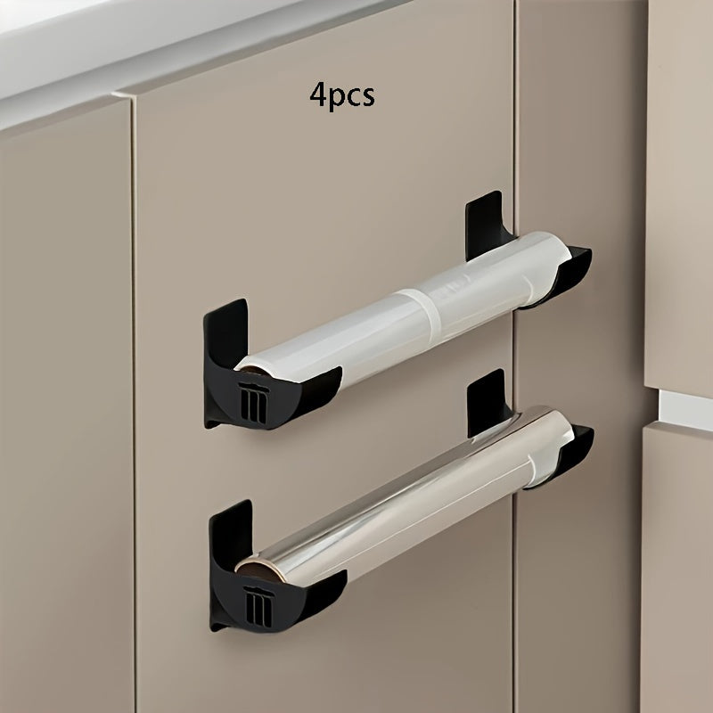 Juego de 4 estantes de almacenamiento para cocina autoadhesivos y montados en la pared para film transparente, bolsas de basura y paraguas