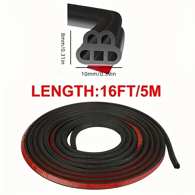 Car Door Trunk Seal Strip Black Red Rubber Soundproof Weatherstripping 5M