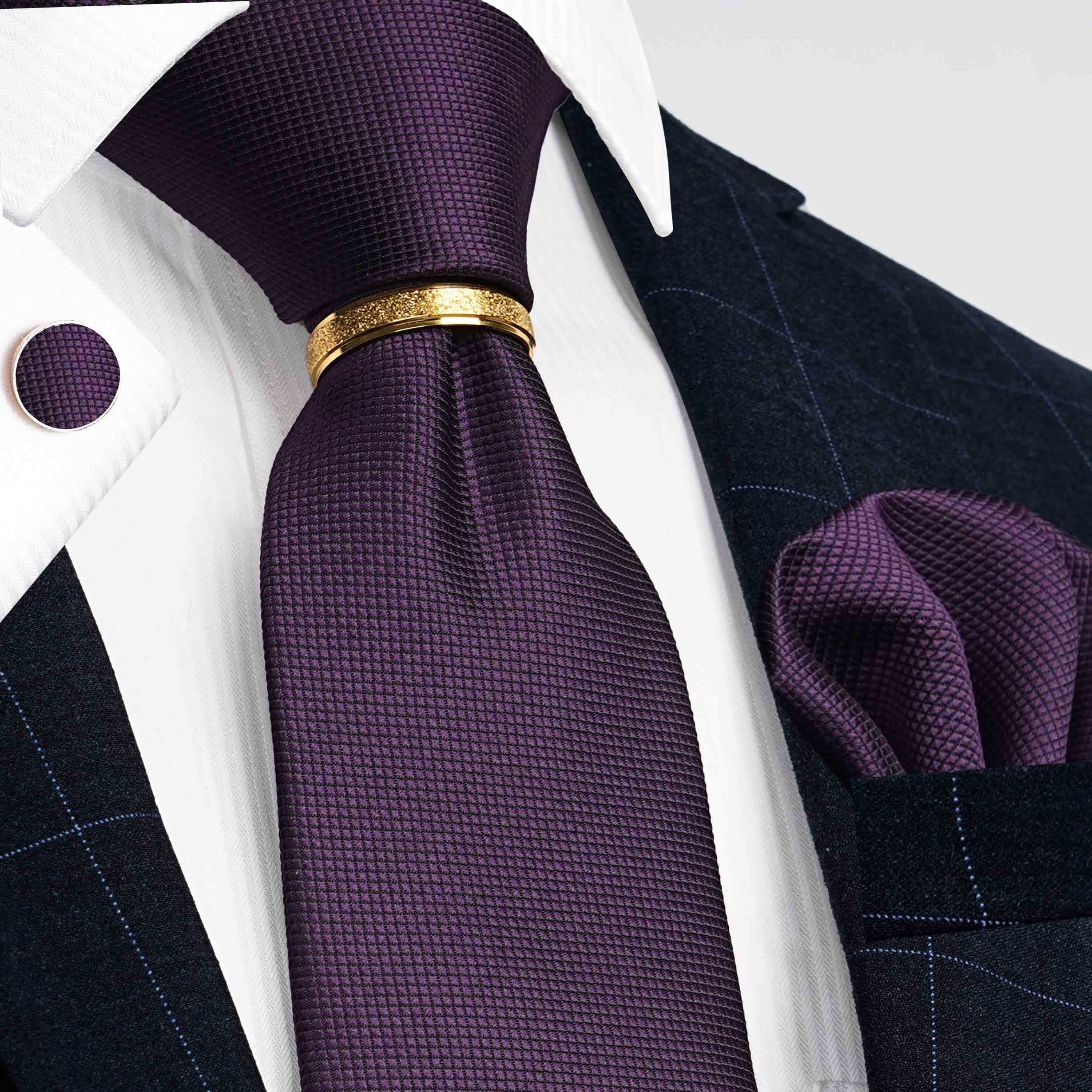 Men's 4-Piece Tie Set Necktie Pocket Square Cufflinks Gold Tie Clip for Weddings Groomsmen Business