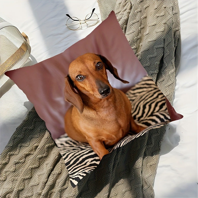 Dachshund Portrait Throw Pillow 18x18 Inches Polyester Zipper Cover Home Decor