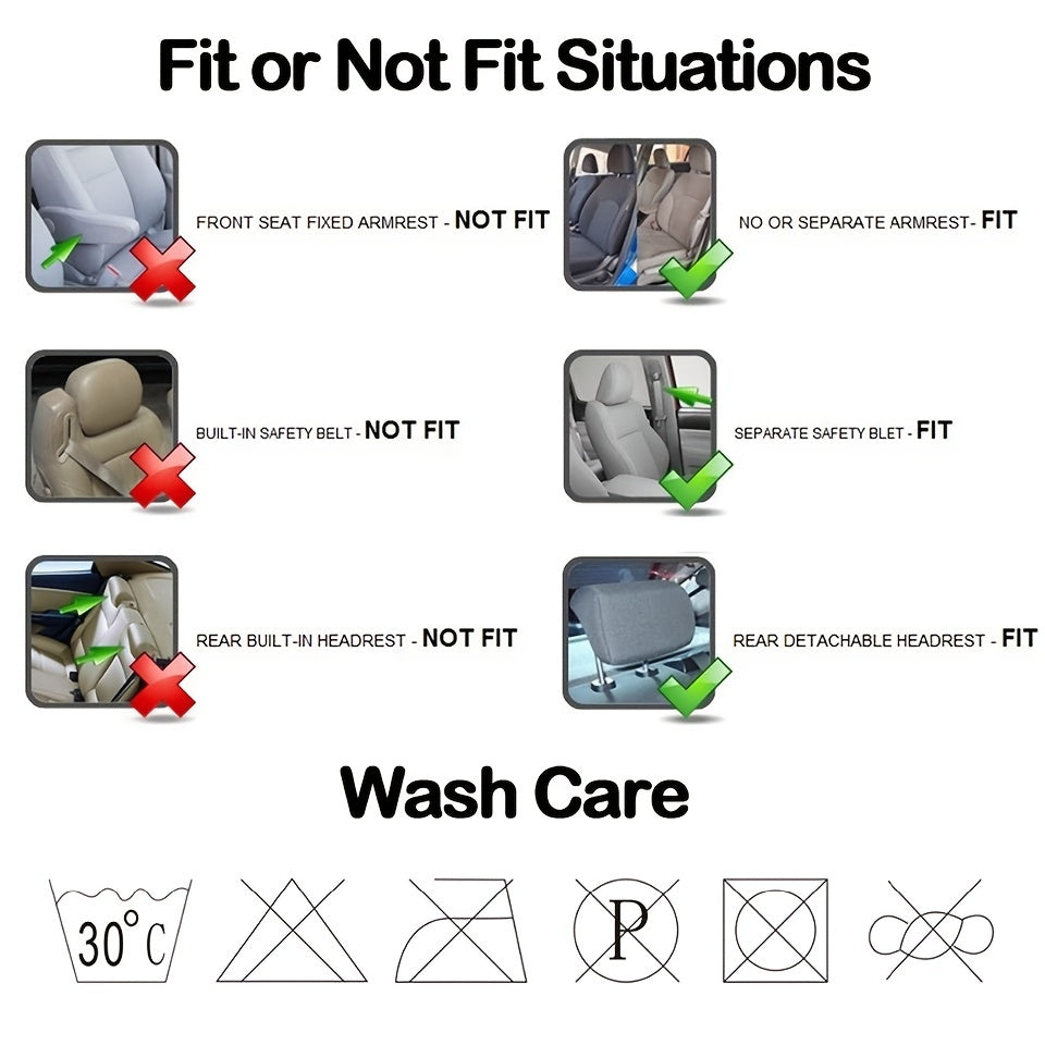 9PCS Car Seat Cover U-Shaped Strips Set Universal Fit Durable Fabric