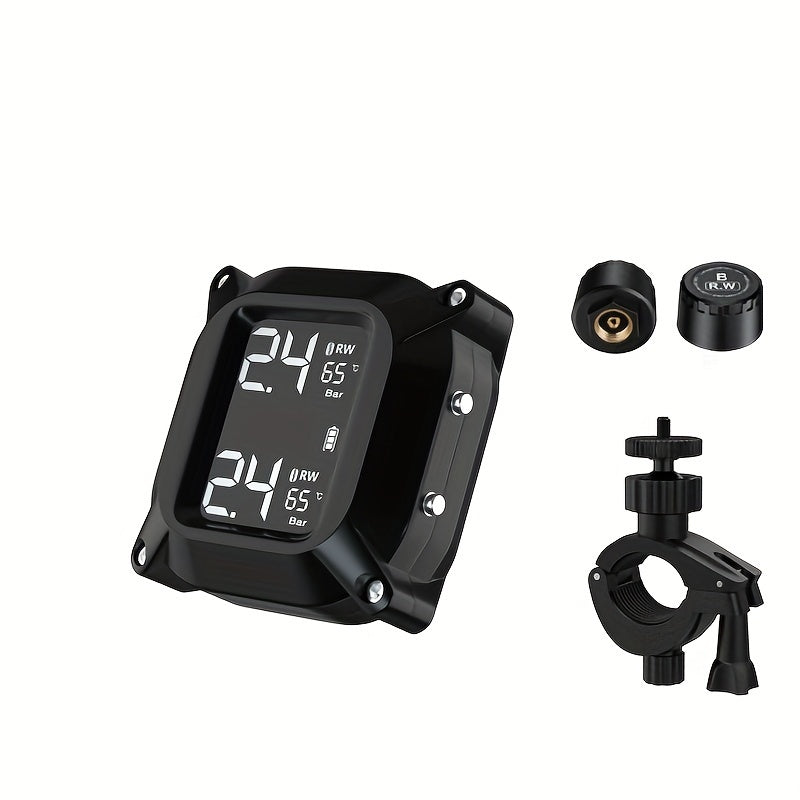 Wireless Motorcycle Tire Pressure Monitoring System with LCD Display and External Sensors