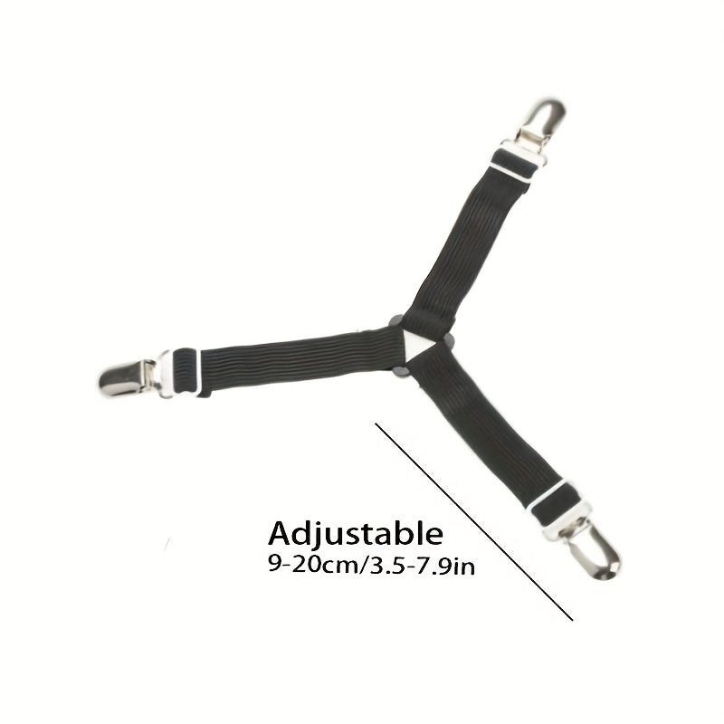 Регулируемые треугольные держатели для квилтов, набор из 4 штук - нескользящие металлические зажимы с эластичными лентами для закрепления подушек дивана и постельного белья - практичные черные защитные ремни, невидимый дизайн