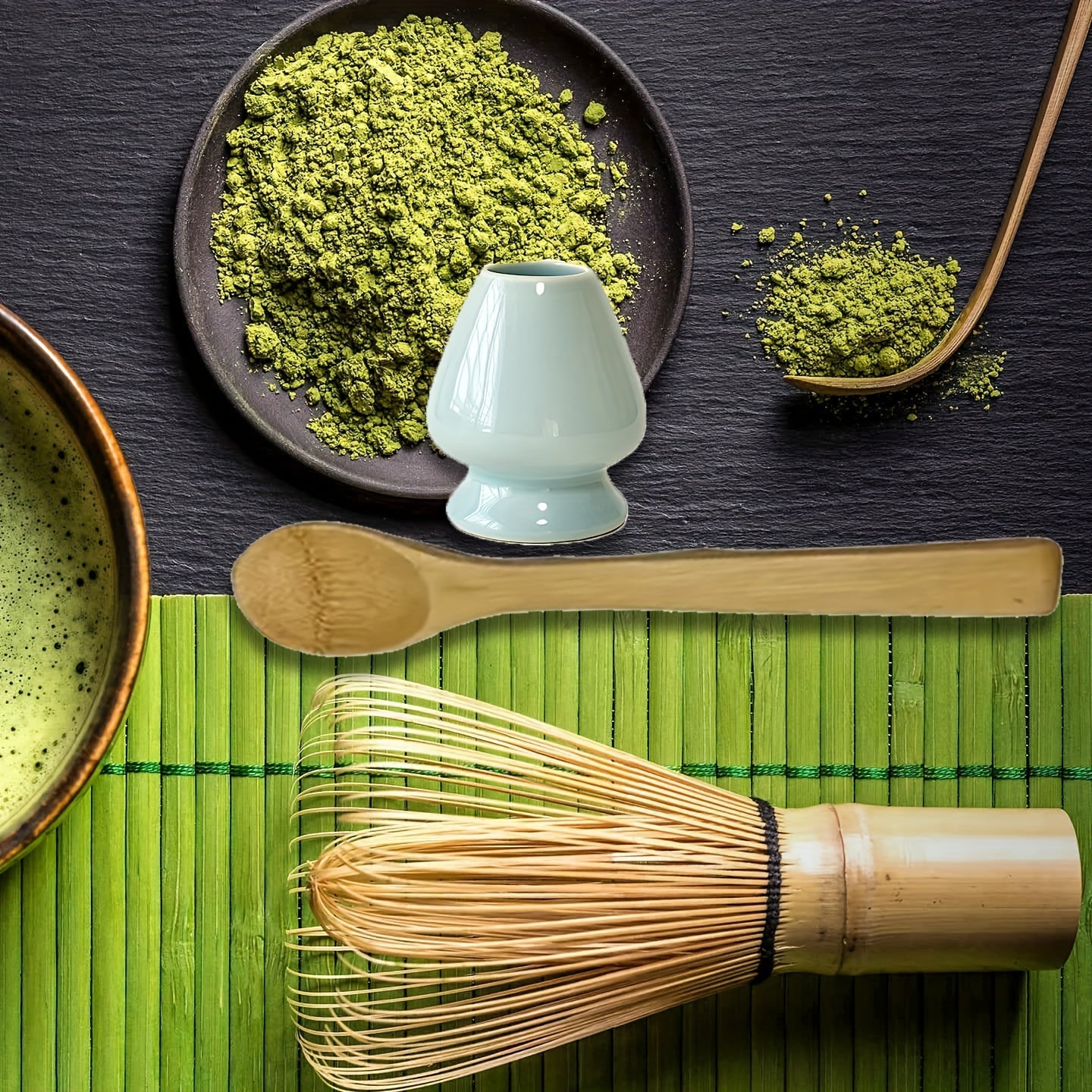 Matcha Tea Set with Bamboo Spoon, Traditional Matcha Preparation, Multiple Colors