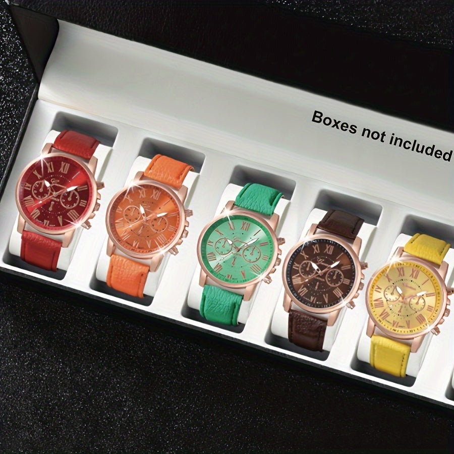 Unisex Quartz Watch Set 3 5 7 10 Pieces Faux Leather Strap Zinc Alloy Case