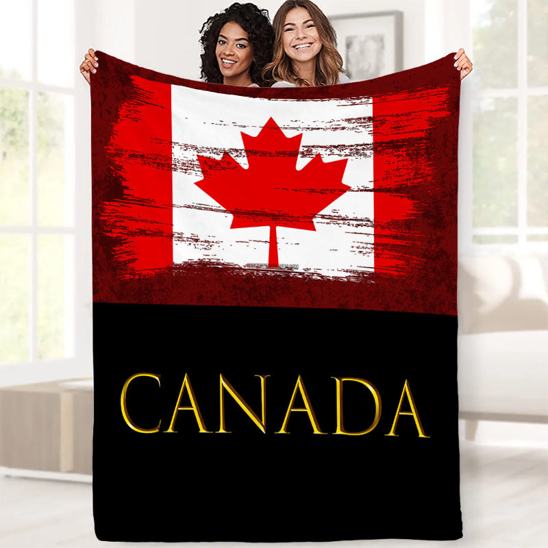 Vintage Canadian Flag Flannel Throw Blanket Ultra Soft Digital Print for Year-Round Comfort