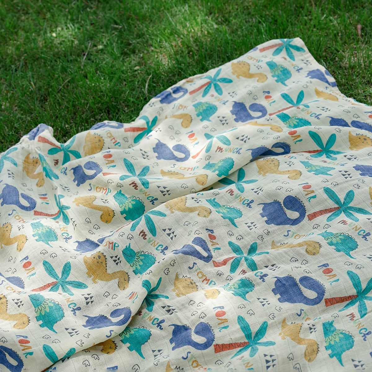 Baby Bamboo Cotton Muslin Gauze Dinosaur Blanket 119x109cm Soft Absorbent