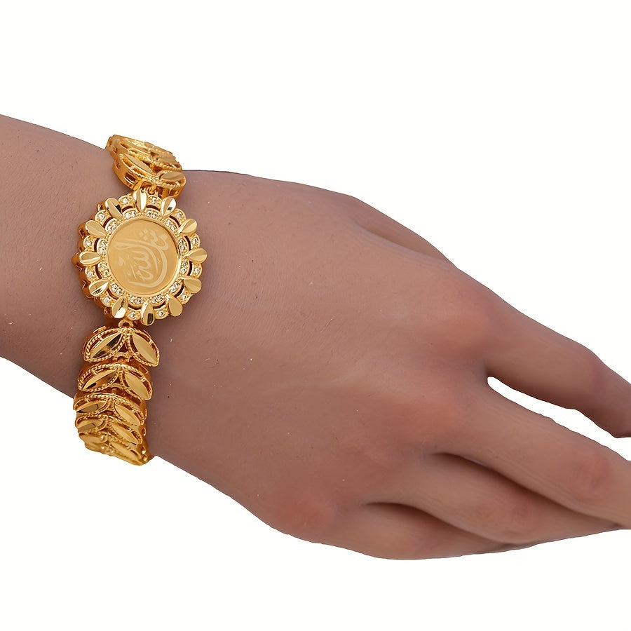 Retro Style Copper Gold Plated Bracelet with Zirconia Inlays Wheat Ear Design for Daily Gift