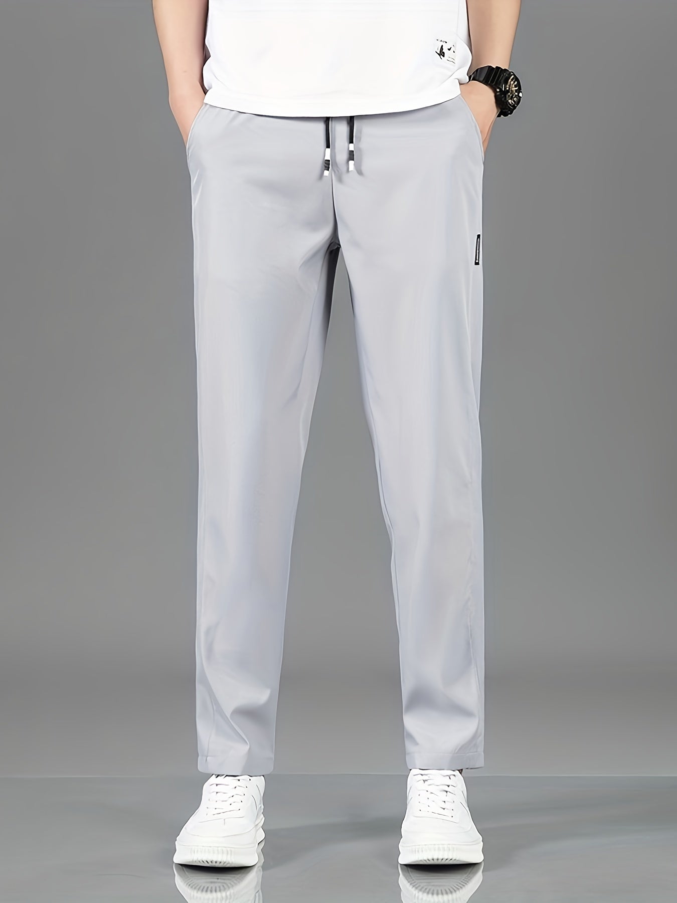 Men's Casual Straight-Leg Pants Solid Polyester Non-Stretch Machine Washable for Spring Fall