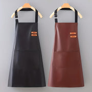 Faux Leather Polyester Apron Waterproof Oil-Proof Adjustable Neck Pocket for Cooking BBQ Barber Black Red