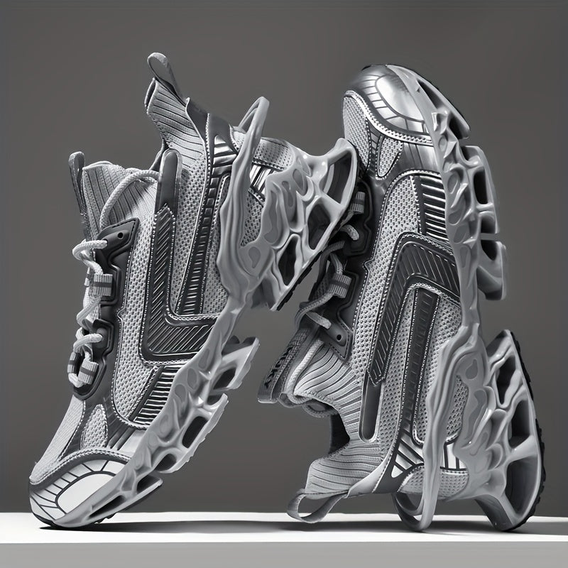 Men's Striped Fabric Sneakers with Shock Absorption for Outdoor Activities