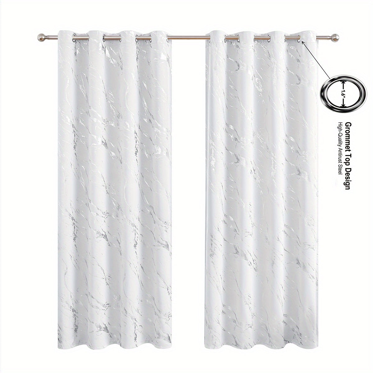 Blackout Curtains Set of 2 Modern Marble Pattern UV Protection Polyester for Living Room Bedroom