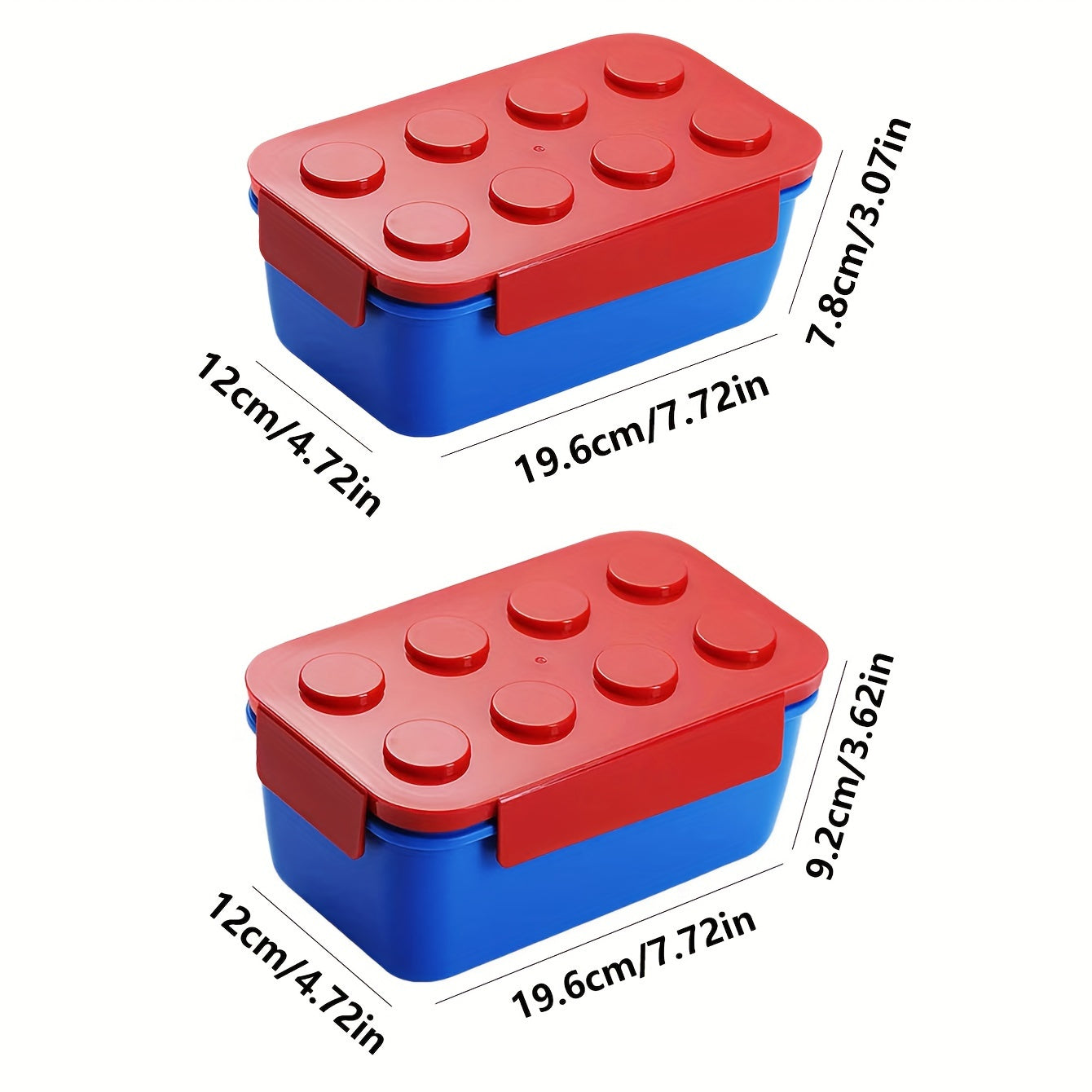 Red and Blue Building Block Lunch Box with Utensils Leakproof Microwave Safe 3-Compartment Bento