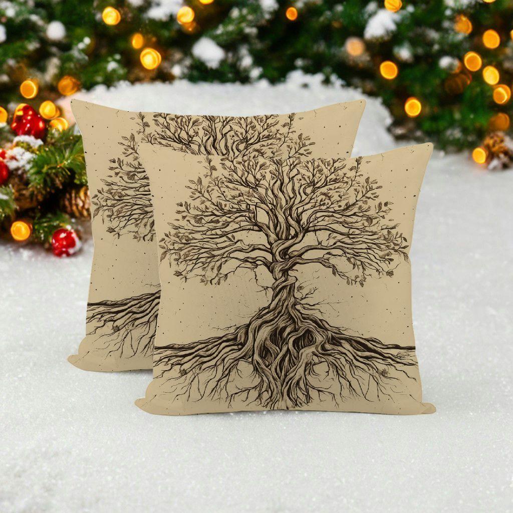 Set of 2 Tree of Life Pillow Covers Polyester Square Cushion Cases for Home Car Bed Sofa Decor