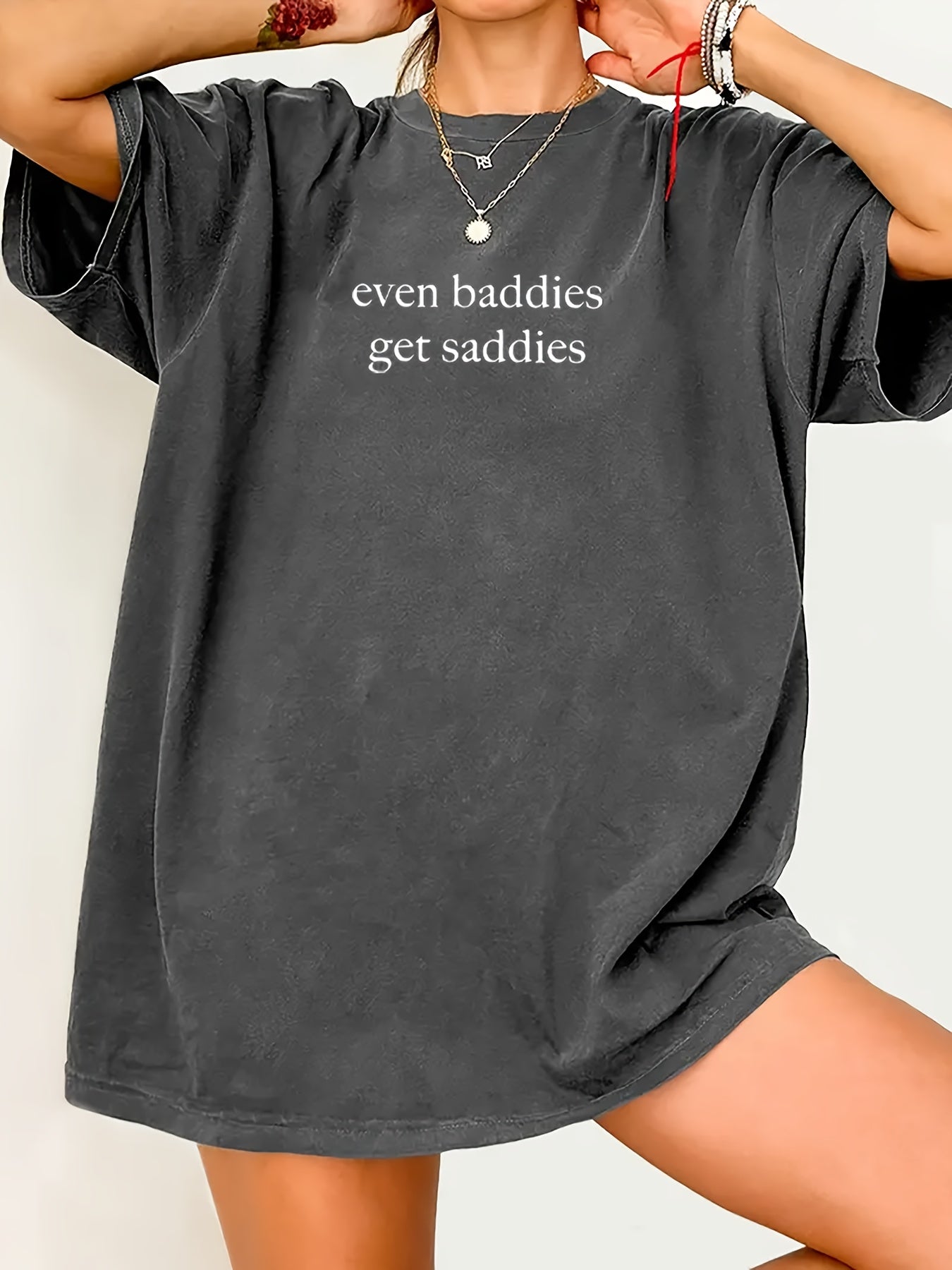 Women's Oversized Graphic Tee Black Short Sleeve Casual T-Shirt