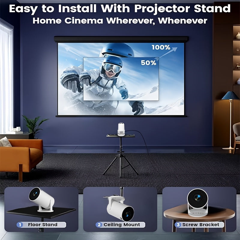 Mini Portable Projector with WiFi 6, 180° Rotatable, White for Home Theater