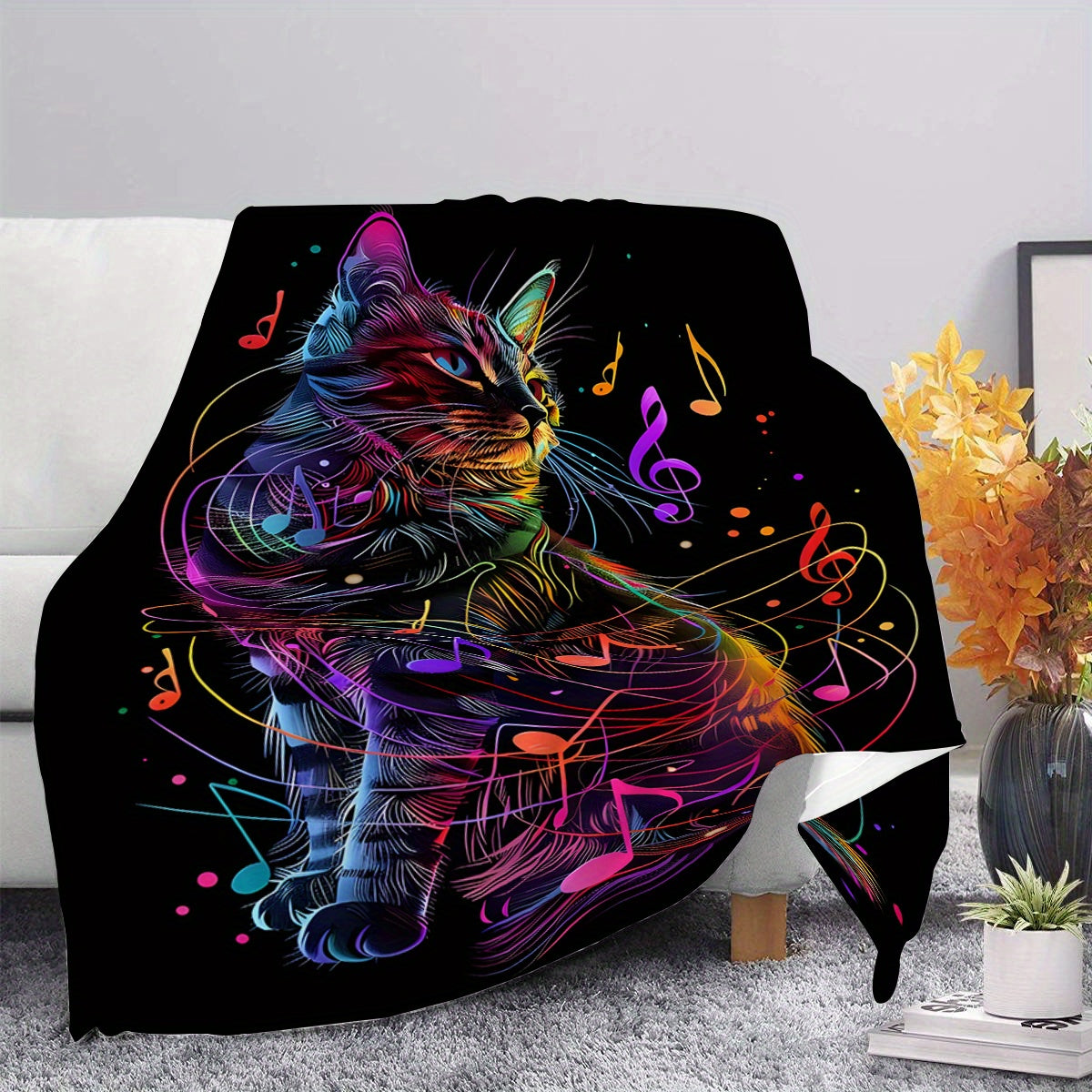 Rang-barang musiqa mushuk bosma flanel yostiq uchun yostiq, sayohat, sayohat uchun yengil 200-250gsm