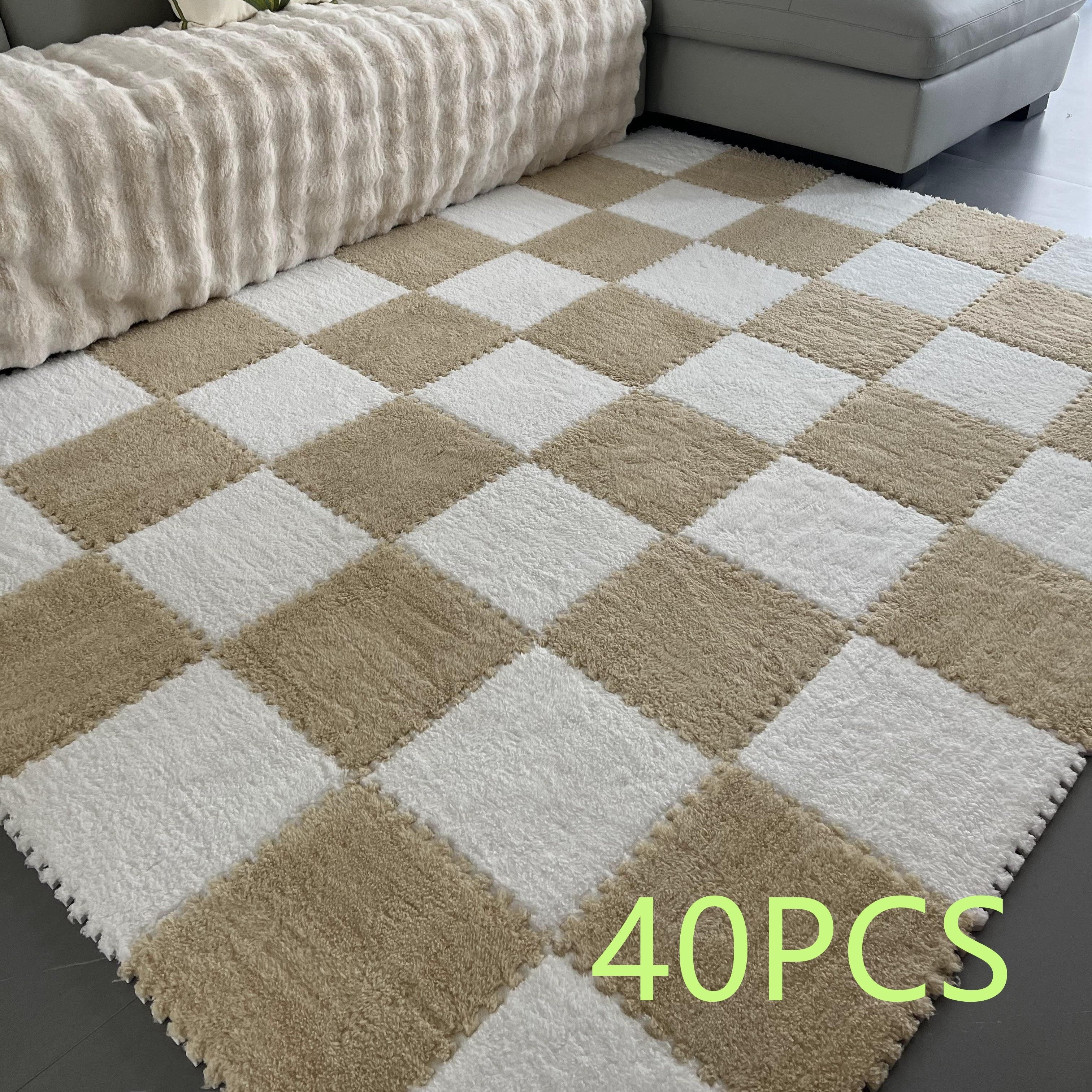 Juego de 40 baldosas de moqueta entrelazadas para uso en interior de dormitorio, diseño de cuadros de pelo bajo