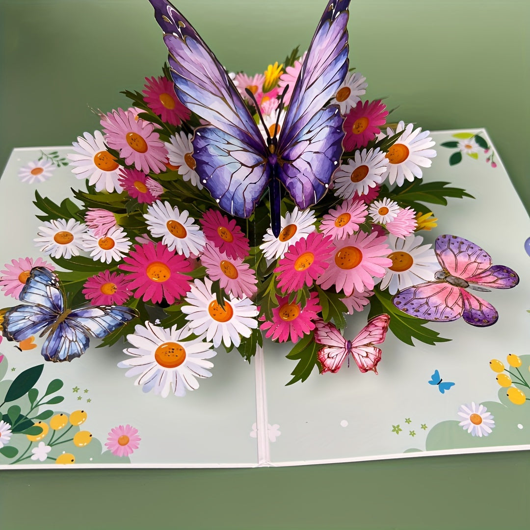 3D Pop-Up Greeting Card with Butterflies and Daisies for Birthdays Weddings and Holidays