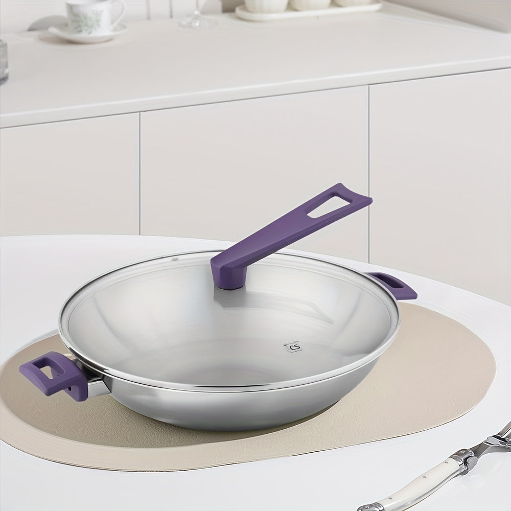 Stainless Steel Wok 35.56cm with Glass Lid Large Capacity Suitable for All Stoves