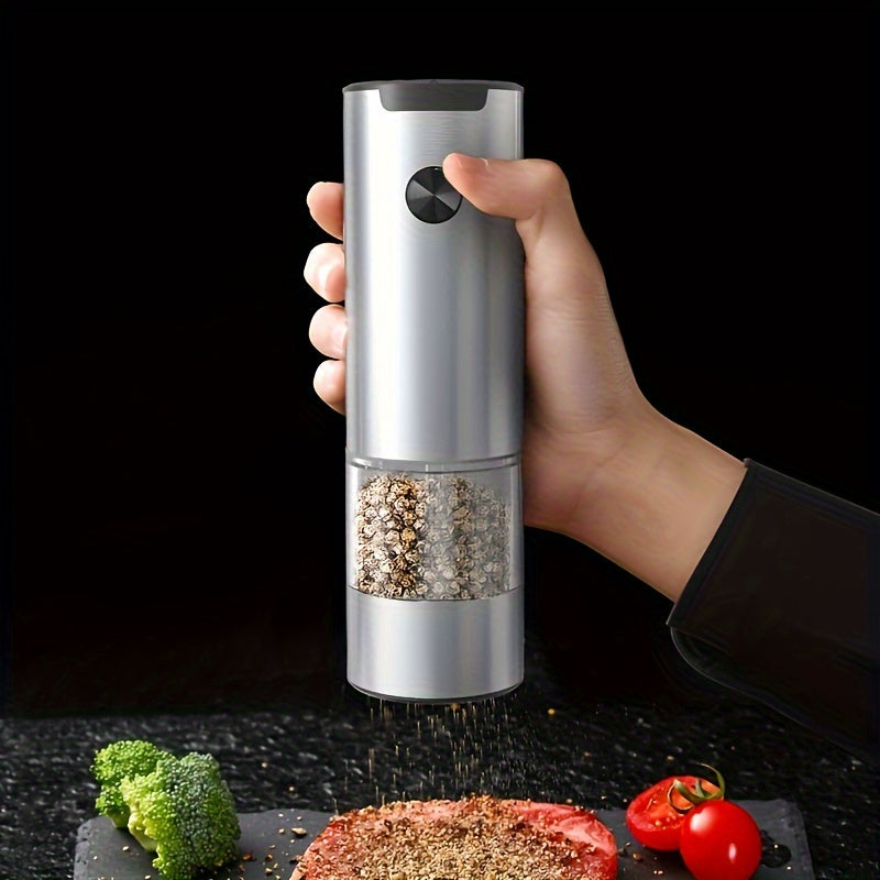 Electric pepper salt grinder set stainless steel clear bin battery operated for home holiday gifts