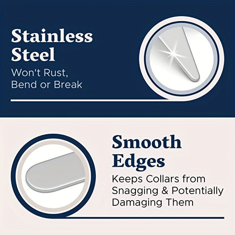 Set of 10 Metal Collar Brackets for Formal Shirts in Silver Finish, Unisex, 4 Sizes