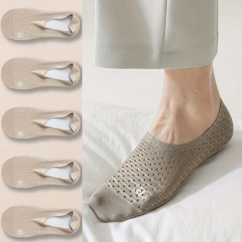 Men's Invisible Socks 5 Pairs Non-Slip Breathable Nylon Spandex Solid