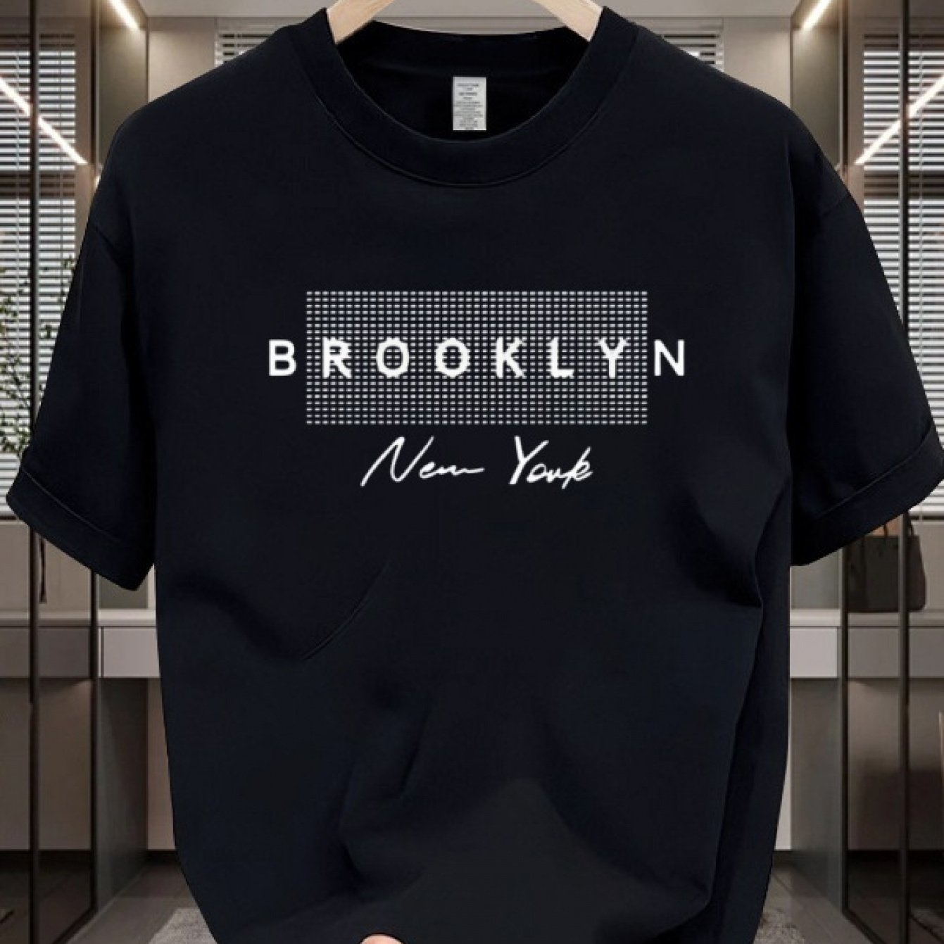 Men's Cotton T-Shirt with Brooklyn NYC Graphic Crew Neck Short Sleeve Casual All-Season