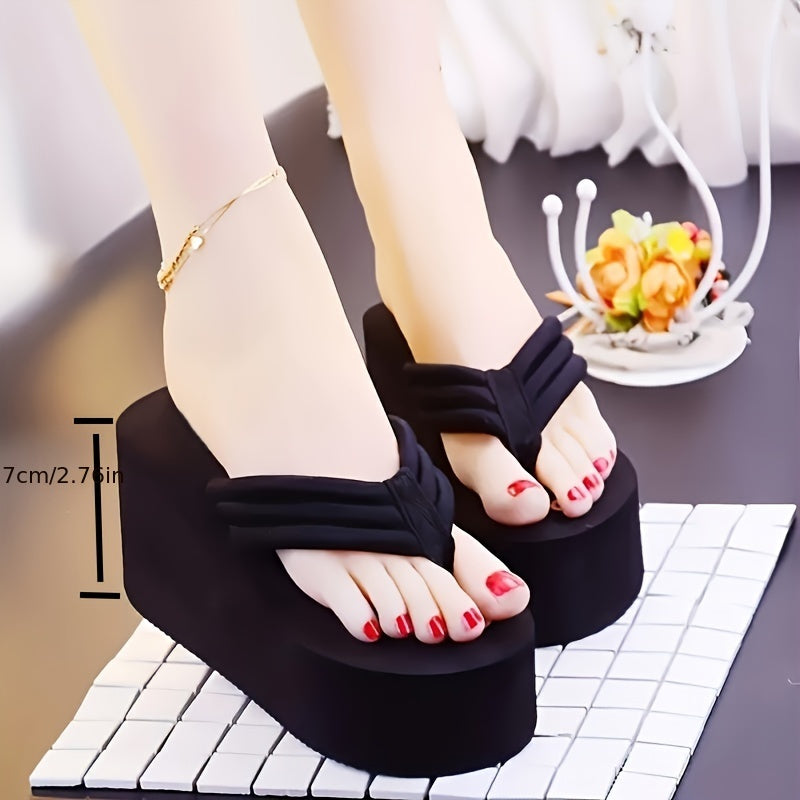 Women's Lightweight Wedge Flip Flops, Casual Summer Beach Slide Sandals