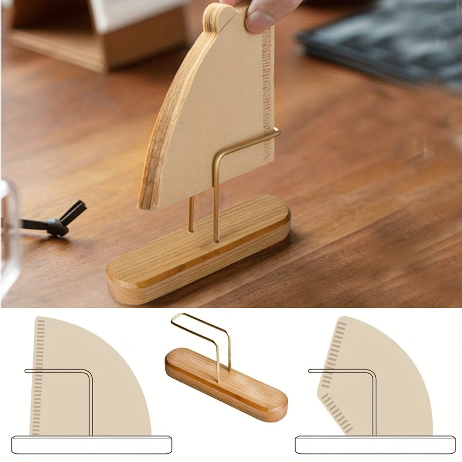 Soporte para filtro de café de latón y madera de cerezo con almacenamiento de papel y dispensador de pañuelos