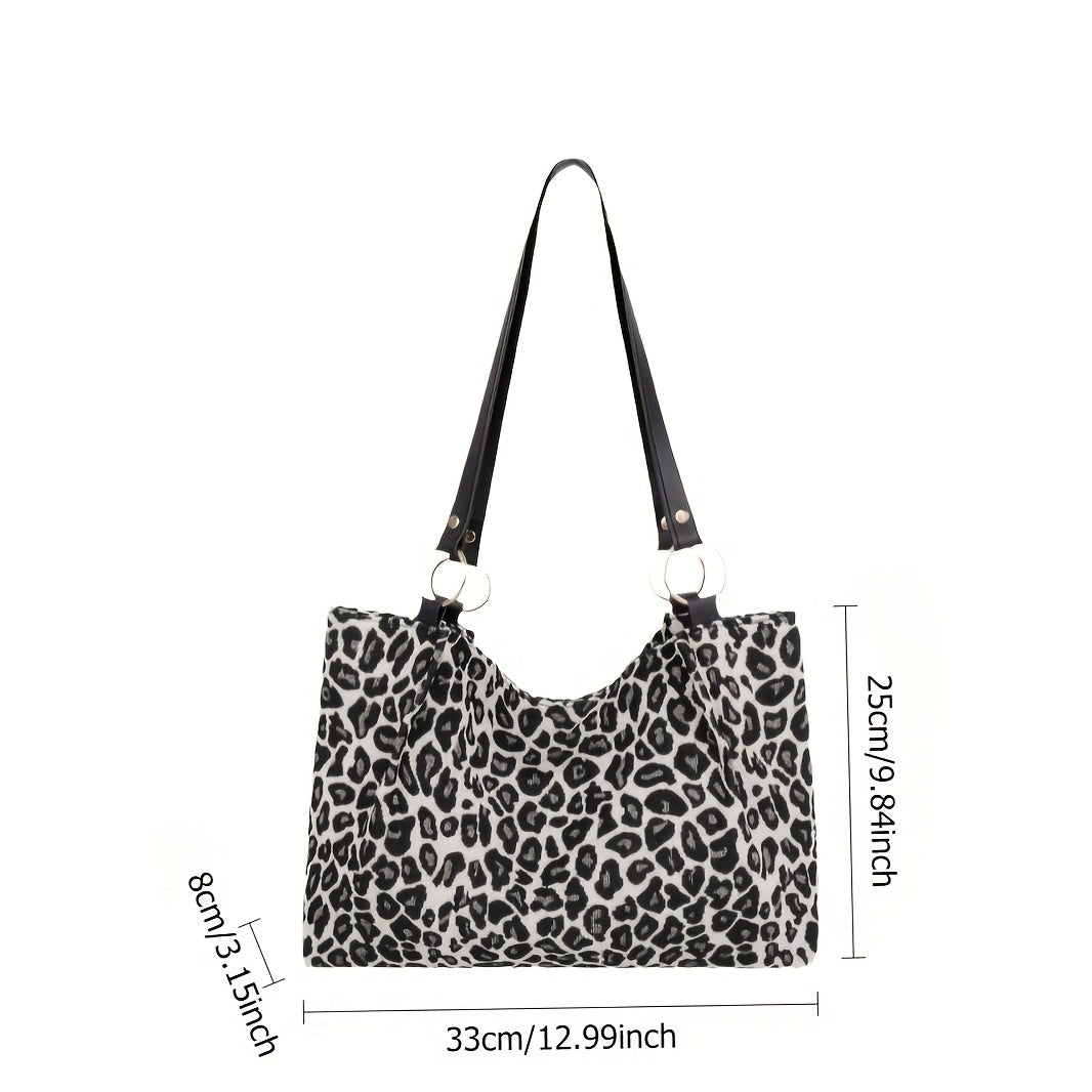 Leopard Print Tote Bag for Women Fabric Black and Gold Large Capacity for Shopping and Commuting