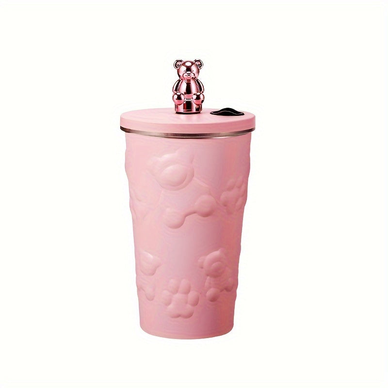 Кофейная кружка из нержавеющей стали с темой медведя и соломинкой для использования на ходу.