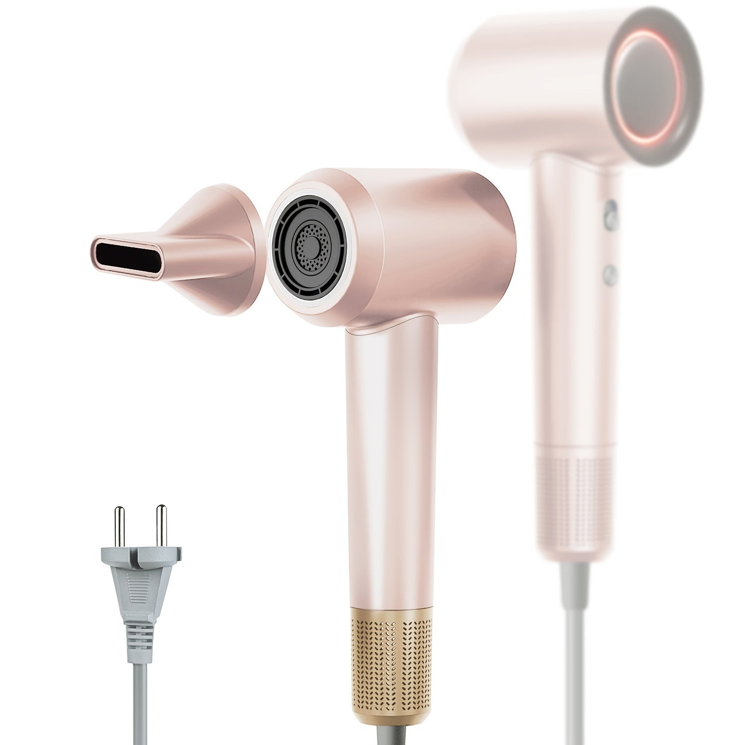 Secador de pelo de iones negativos portátil de secado rápido con calidad de salón, 3 configuraciones de calor, 2 velocidades y boquilla