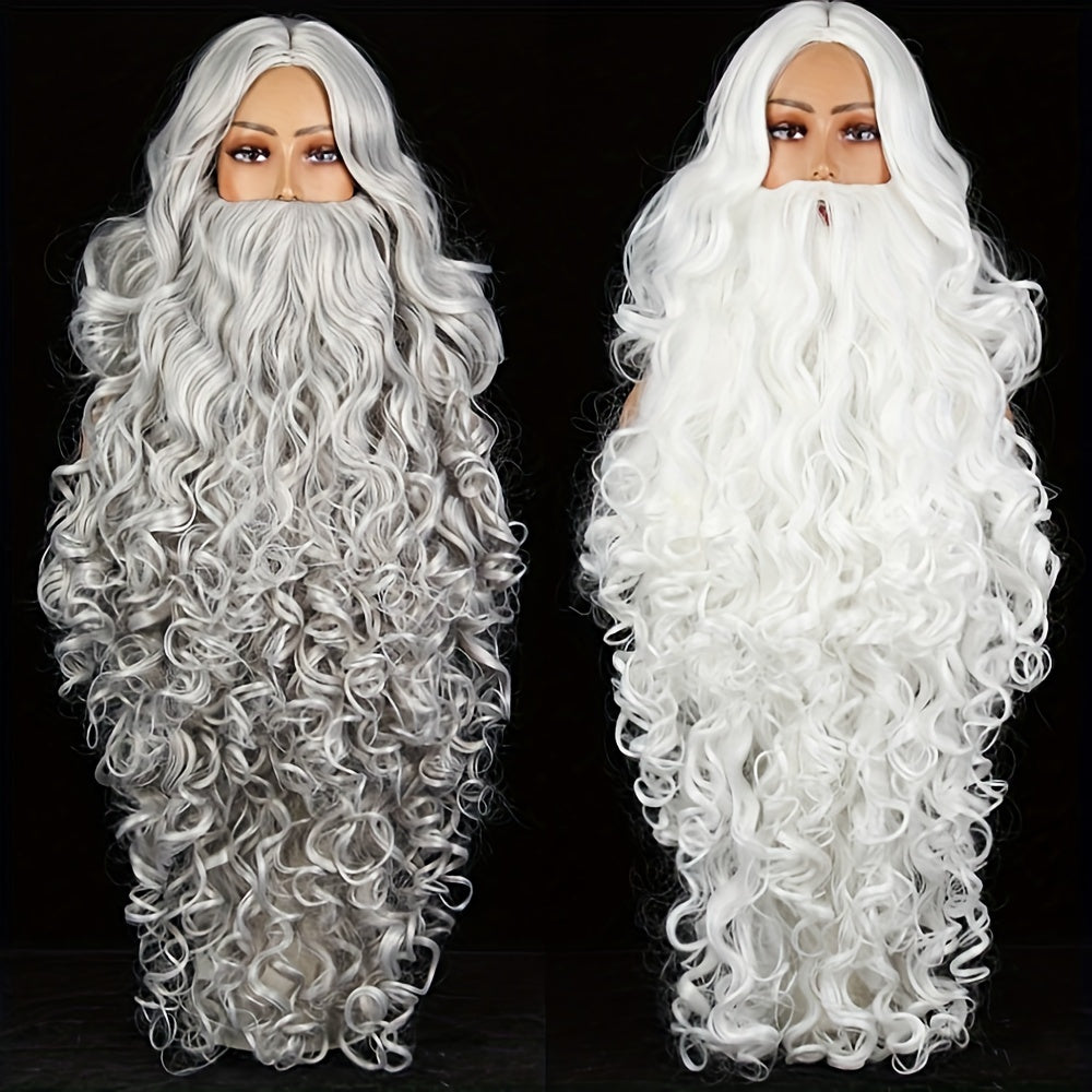 Santa Claus Beard Wig Men’s Costume Accessory White Curly Polyester Heat Resistant