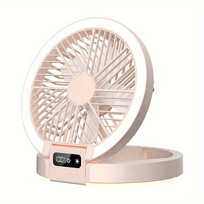 Rechargeable Portable Fan with LED Light, USB Power, Touch Control for Desktop and Camping