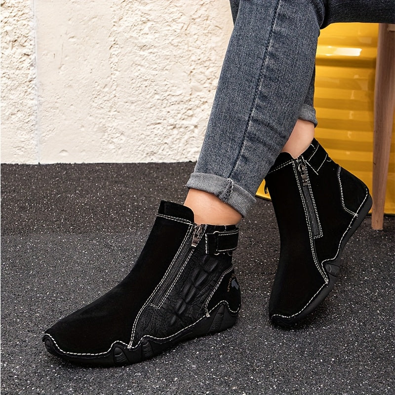Women's Slip-On Zipper Boots All-Season Outdoor Casual Ankle Shoes Non-Slip Rubber Sole