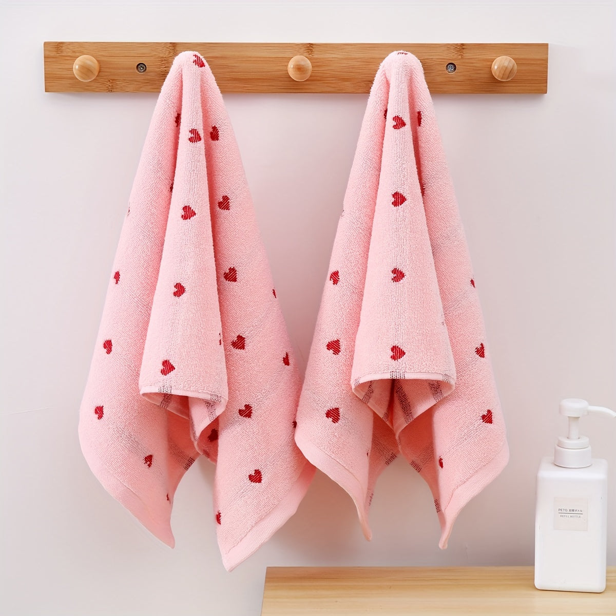 Cotton Bath Towel and Face Towel Set Thick Absorbent Peach Heart Style Home Use