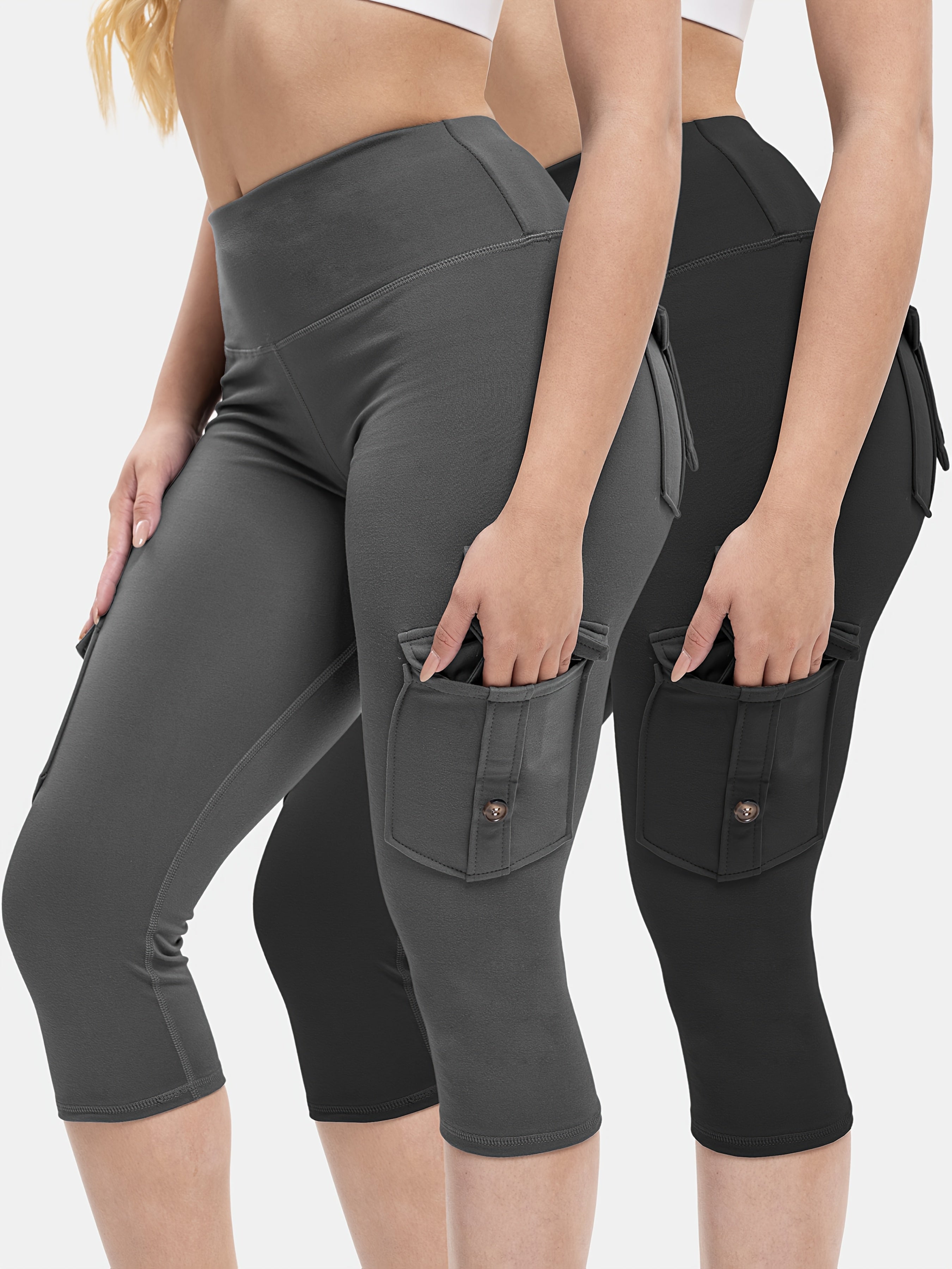 Women's Large Size High Waist Tights with Pockets Moisture-Wicking