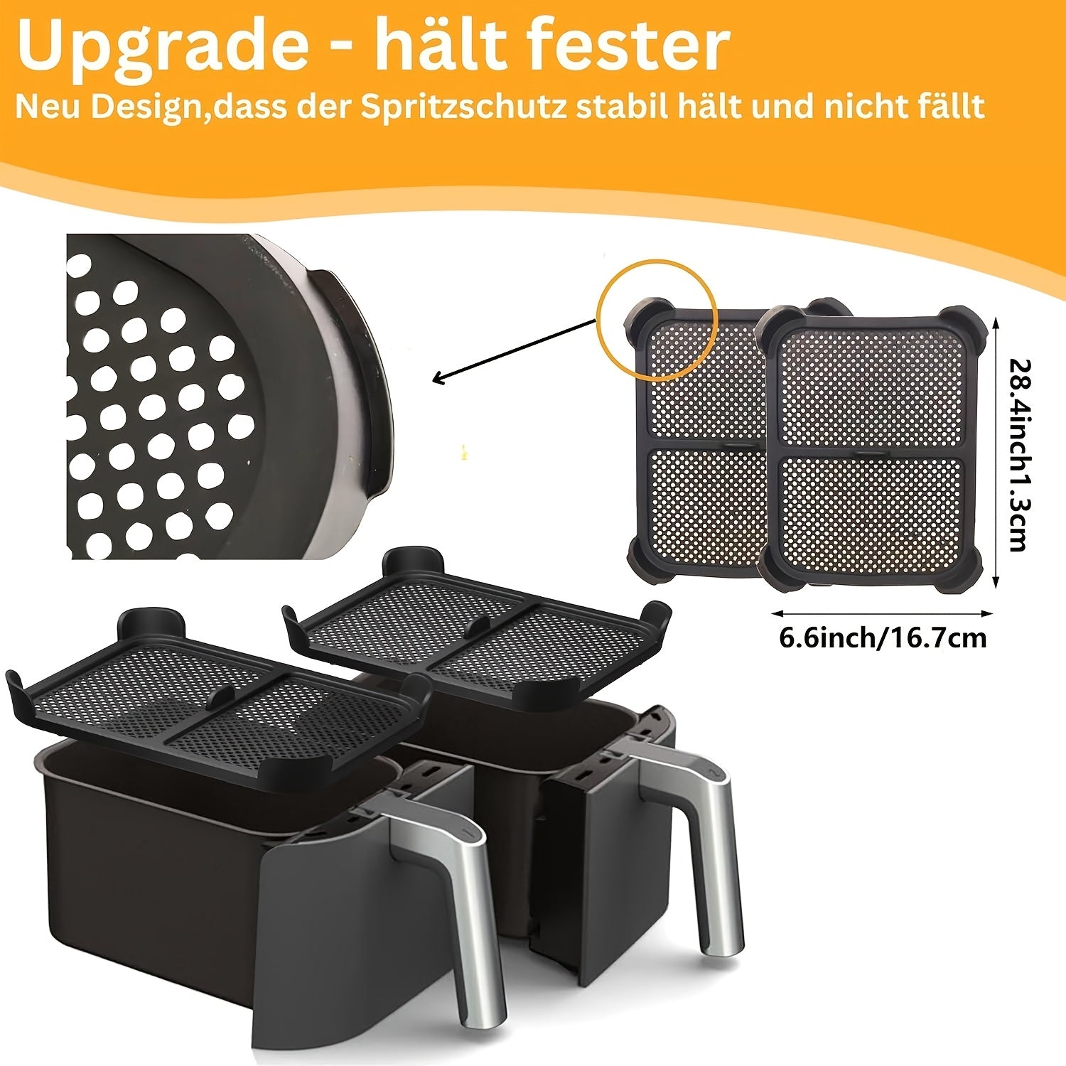 Silicone Splash Guards for Air Fryer 21x16cm Heat Resistant Grease Shields Pair