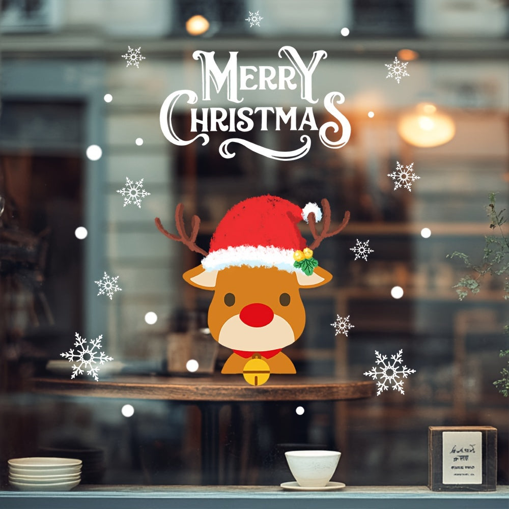 Christmas Window Clings Reindeer Snowman Holiday Wall Art UV-Resistant Removable