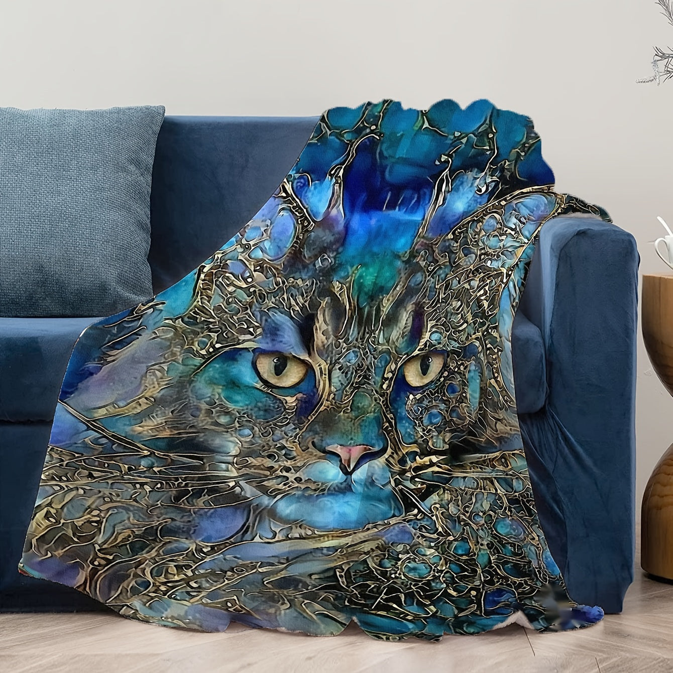 Cat Printed Flannel Blanket Soft Warm Cozy for Couch Bed Travel Gift