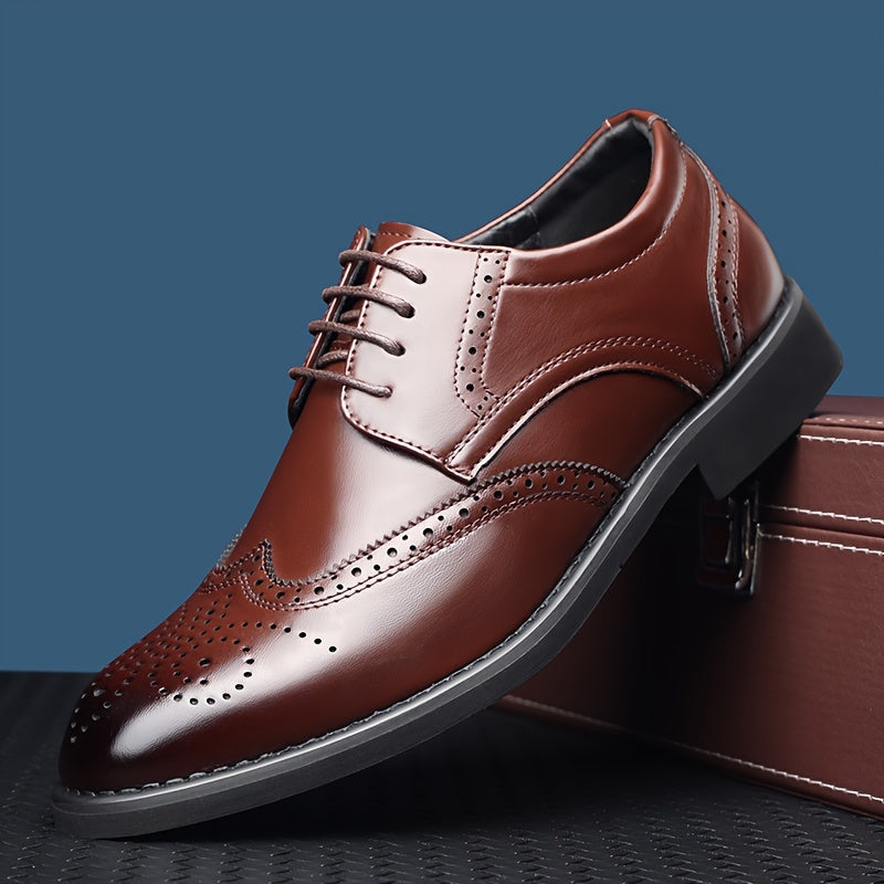 Zapatos de cuero tipo wingtip brogue para hombre con cordones y suela de goma para uso formal y casual