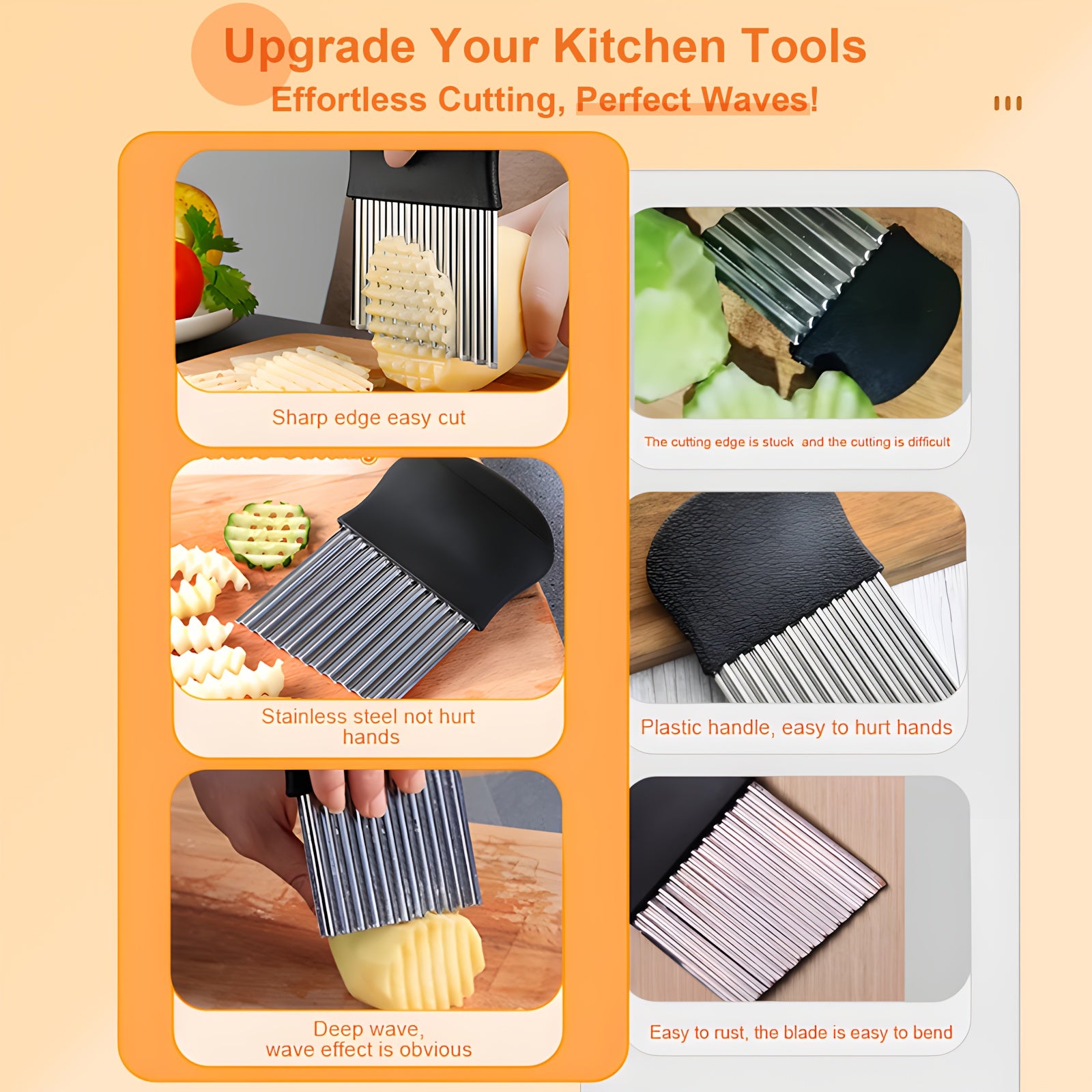 Stainless Steel Wavy Potato Cutter Vegetable Slicer Crinkle Cut Tool