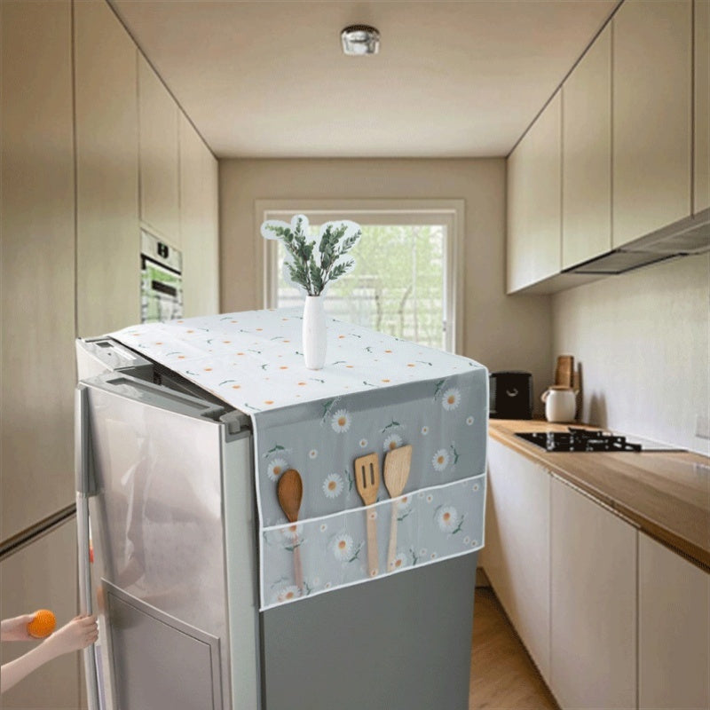 Cubierta de refrigerador de material PE, a prueba de polvo, resistente a arañazos, con diseño de margarita y mariposa, protección para electrodomésticos